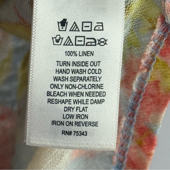 Joie 100% Linen Pink White and Blue Cap Sleeve Floral T-Shirt Size Large - Picture 7 of 8